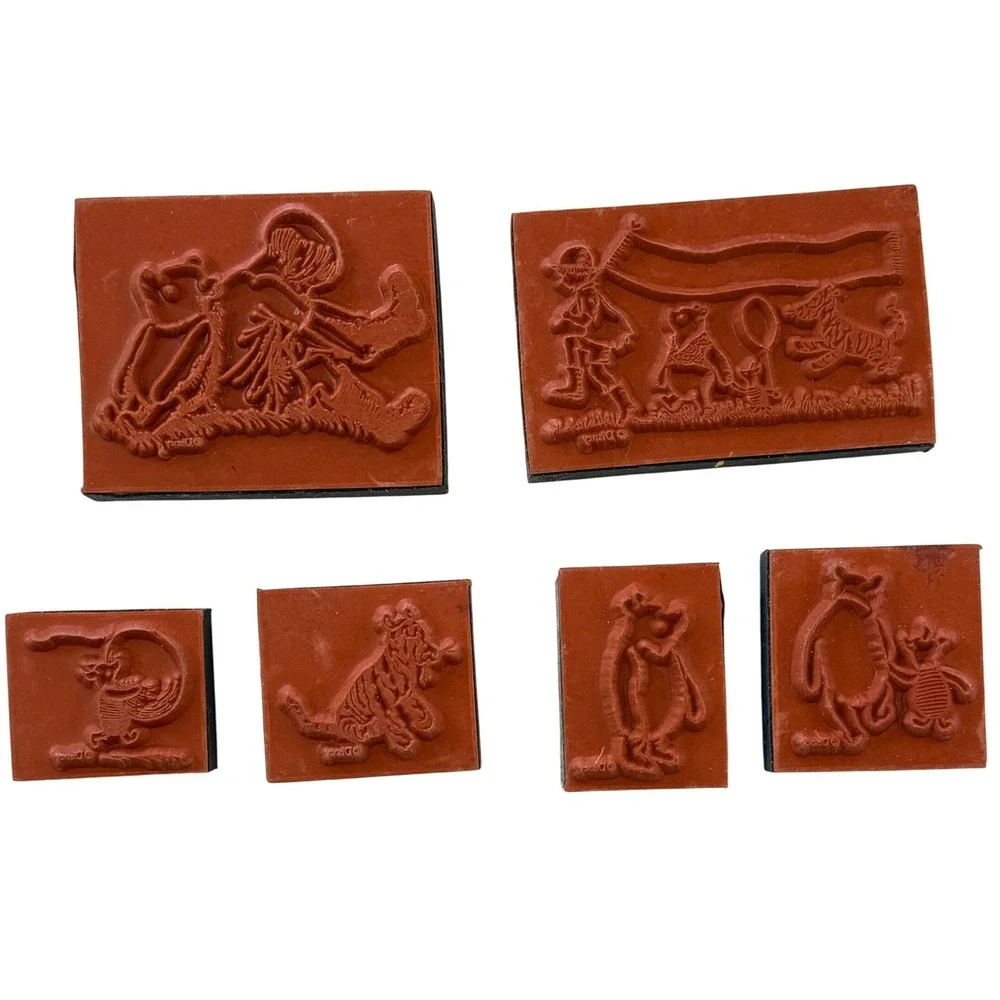 Vintage Disney Winnie the Pooh Rubber Stamp Lot 6 Wood Mounted Piglet Tigger